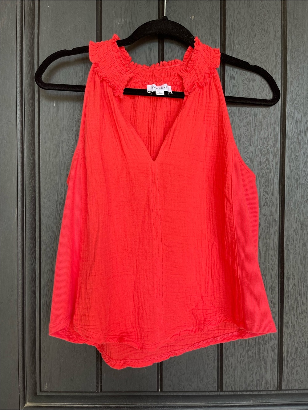 Evereve Serena Gauze Top Neon Coral Smocked Ruffle Small